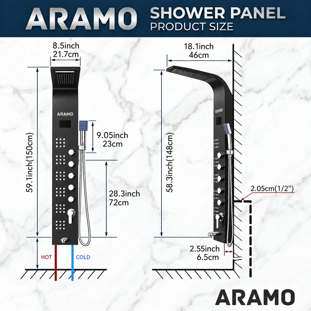 Aramo Shower Panel - LED Multidivertor